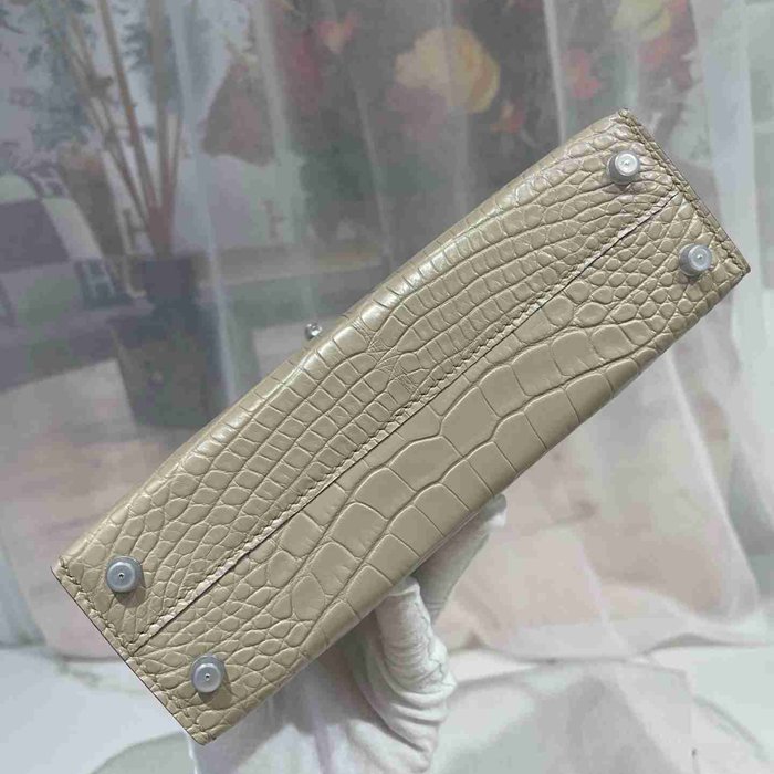 HERMES ケリー ワニ革 グレー ショルダーバッグ 高品質 19cm Kelly サイズ:19cm