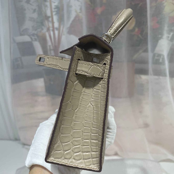 HERMES ケリー ワニ革 グレー ショルダーバッグ 高品質 19cm Kelly サイズ:19cm