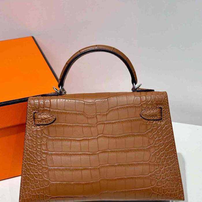 HERMES ケリー 19cm ワニ革 ブラウン ショルダーバッグ 高品質 19cm Kelly 19cm サイズ:19cm