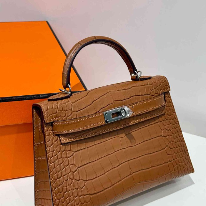 HERMES ケリー 19cm ワニ革 ブラウン ショルダーバッグ 高品質 19cm Kelly 19cm サイズ:19cm
