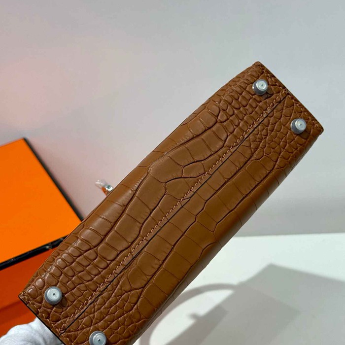 HERMES ケリー 19cm ワニ革 ブラウン ショルダーバッグ 高品質 19cm Kelly 19cm サイズ:19cm