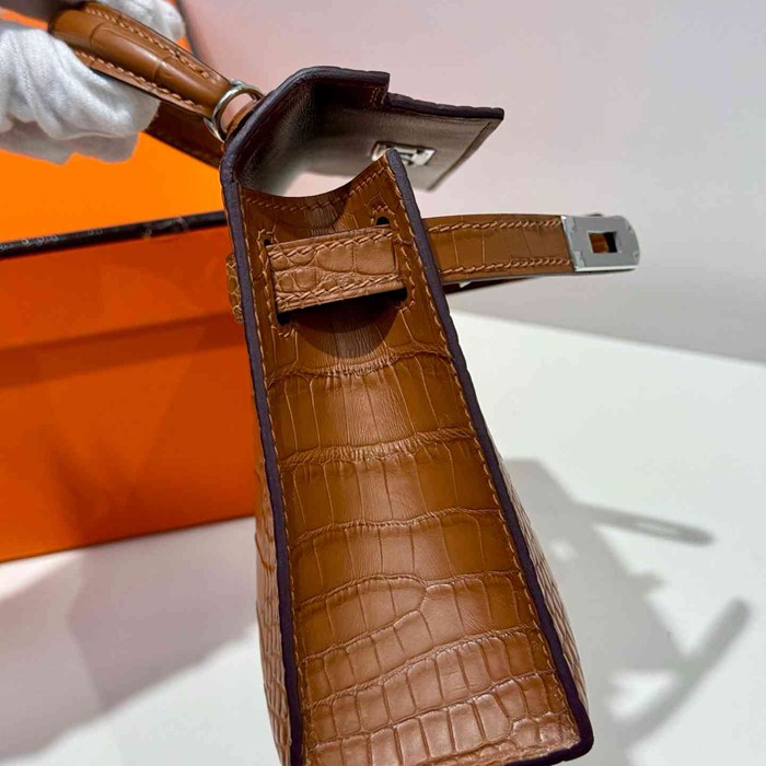 HERMES ケリー 19cm ワニ革 ブラウン ショルダーバッグ 高品質 19cm Kelly 19cm サイズ:19cm