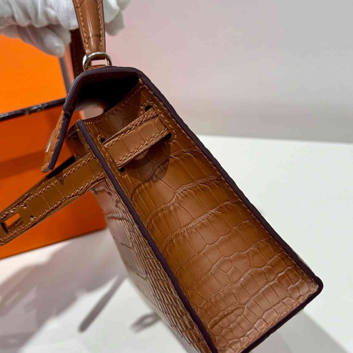 HERMES ケリー 19cm ワニ革 ブラウン ショルダーバッグ 高品質 19cm Kelly 19cm サイズ:19cm