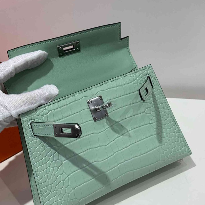 HERMES ケリー 19cm ワニ革 ショルダーバッグ 高品質 金具シルバー 19cm Kelly 19cm サイズ:19cm