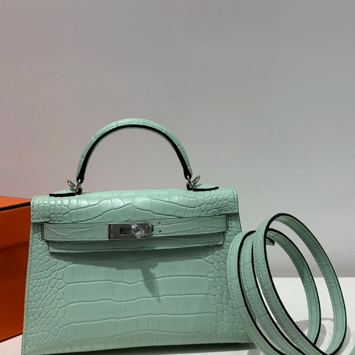 HERMES ケリー 19cm ワニ革 ショルダーバッグ 高品質 金具シルバー 19cm Kelly 19cm サイズ:19cm