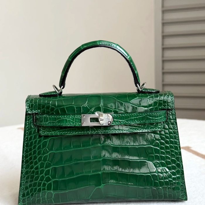 HERMES ケリー 19cm ワニ革 グリーン ショルダーバッグ 高品質 19cm Kelly 19cm サイズ:19cm