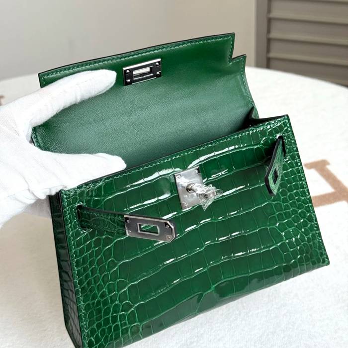 HERMES ケリー 19cm ワニ革 グリーン ショルダーバッグ 高品質 19cm Kelly 19cm サイズ:19cm