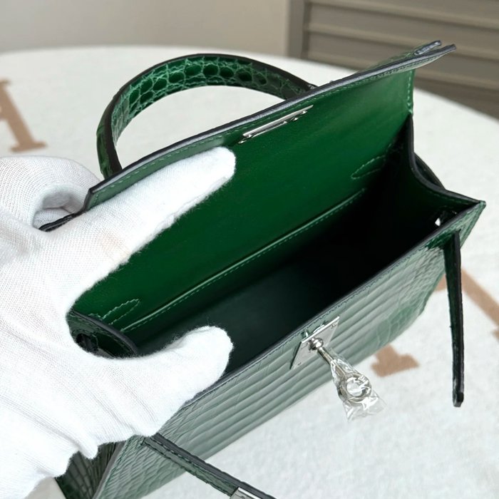 HERMES ケリー 19cm ワニ革 グリーン ショルダーバッグ 高品質 19cm Kelly 19cm サイズ:19cm
