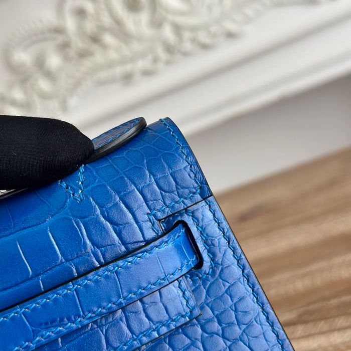 HERMES ケリー 22cm カーフレザー ワニ紋 ショルダーバッグ セミハンドメイド 金具シルバー 22cm Kelly 22cm サイズ:22cm