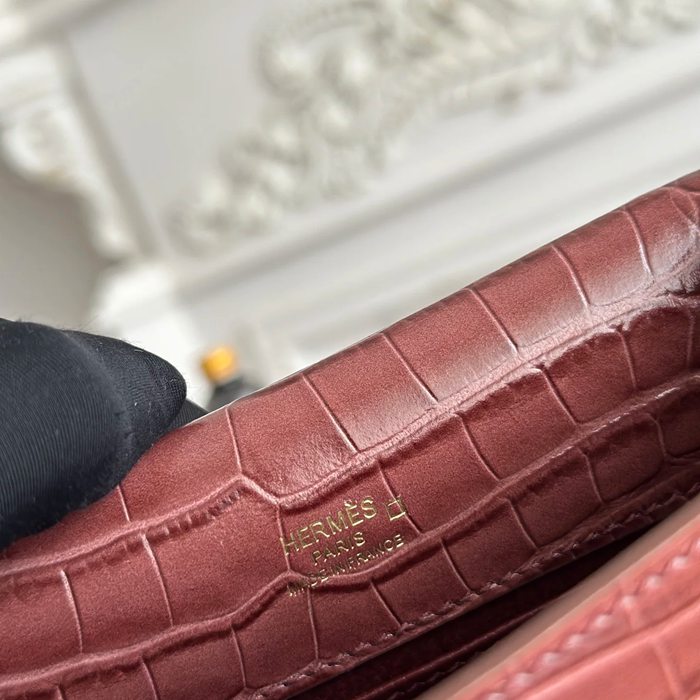 HERMES ケリー 22cm カーフレザー ワニ紋 ショルダーバッグ セミハンドメイド 金具ゴールド 22cm Kelly 22cm サイズ:22cm
