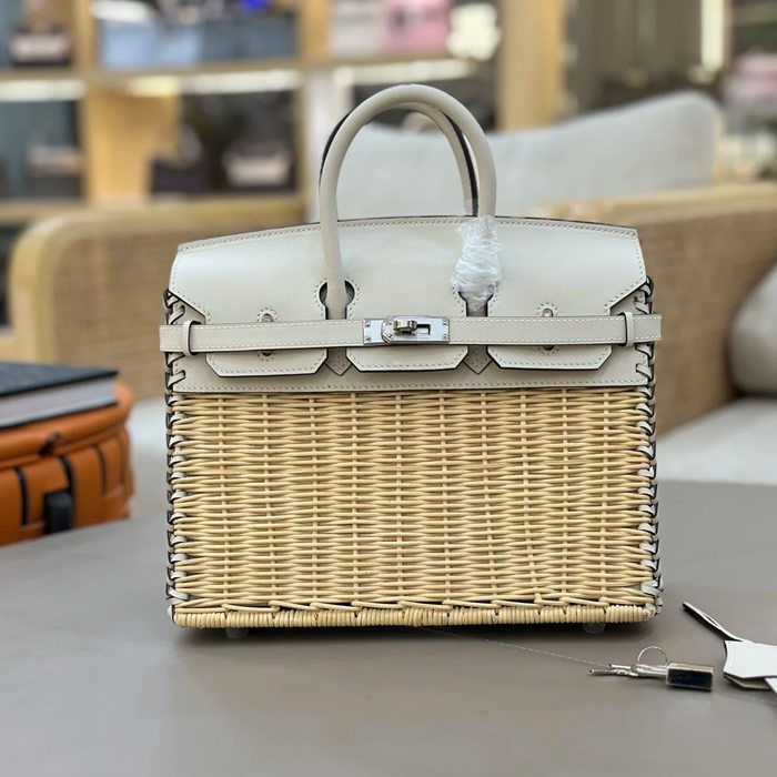 HERMES バーキン 25cm 編み ホワイト ハンドバッグ 25cm Birkin 25cm サイズ:25cm