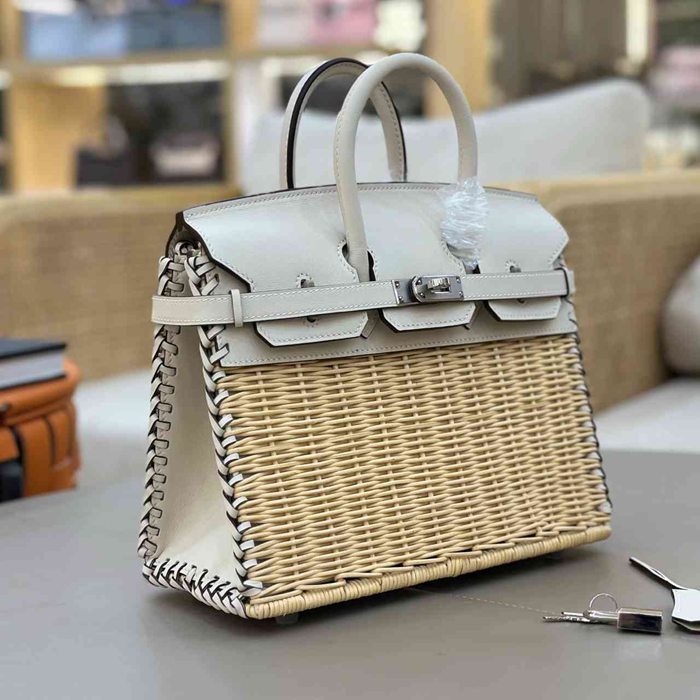 HERMES バーキン 25cm 編み ホワイト ハンドバッグ 25cm Birkin 25cm サイズ:25cm