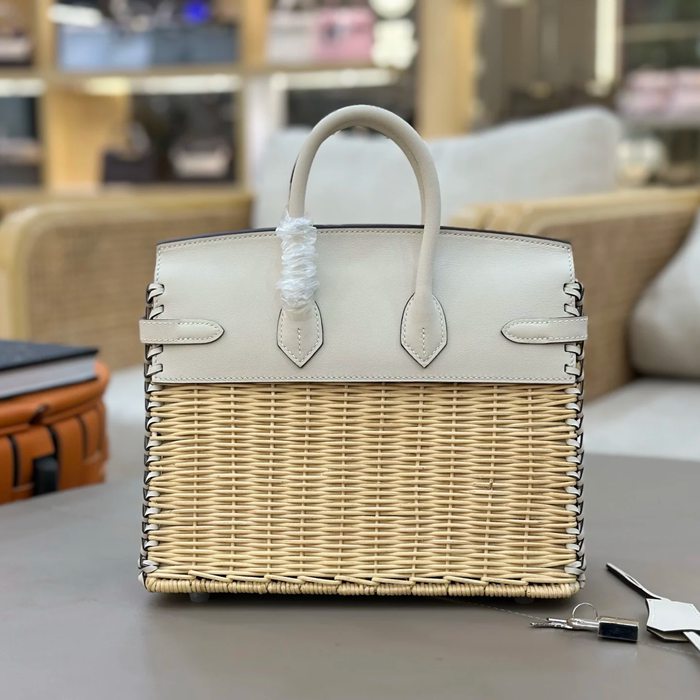 HERMES バーキン 25cm 編み ホワイト ハンドバッグ 25cm Birkin 25cm サイズ:25cm