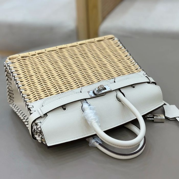 HERMES バーキン 25cm 編み ホワイト ハンドバッグ 25cm Birkin 25cm サイズ:25cm