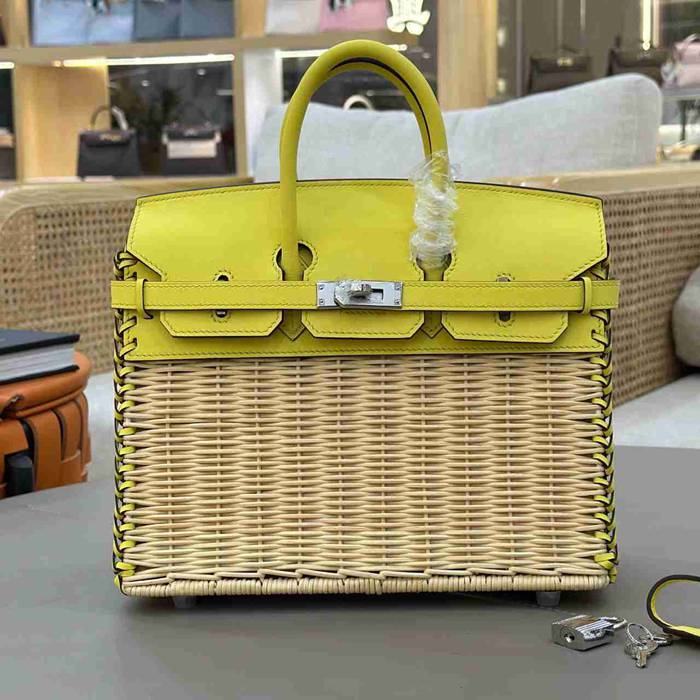 HERMES バーキン 25cm 編み イエロー ハンドバッグ 25cm Birkin 25cm サイズ:25cm