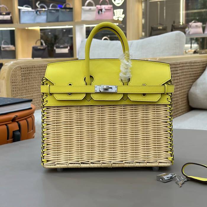 HERMES バーキン 25cm 編み イエロー ハンドバッグ 25cm Birkin 25cm サイズ:25cm