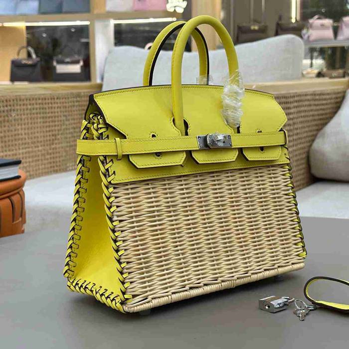HERMES バーキン 25cm 編み イエロー ハンドバッグ 25cm Birkin 25cm サイズ:25cm