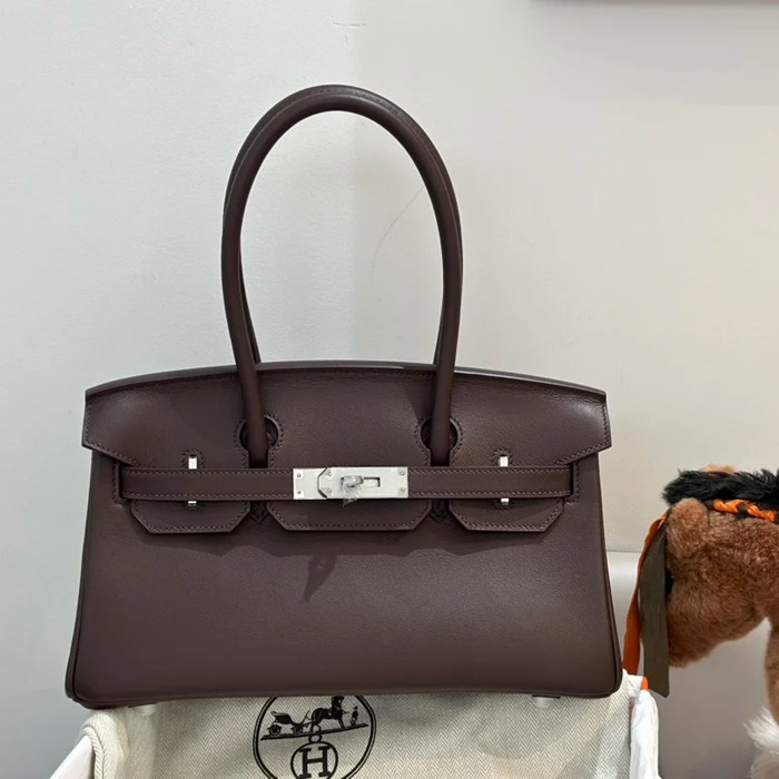 HERMES バーキン 29cm カーフスキン エボニー色 ショルダーバッグ セミハンドメイド 金具シルバー 29cm Birkin 29cm サイズ:29cm