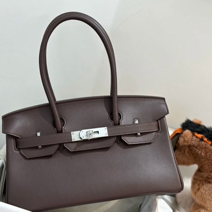 HERMES バーキン 29cm カーフスキン エボニー色 ショルダーバッグ セミハンドメイド 金具シルバー 29cm Birkin 29cm サイズ:29cm