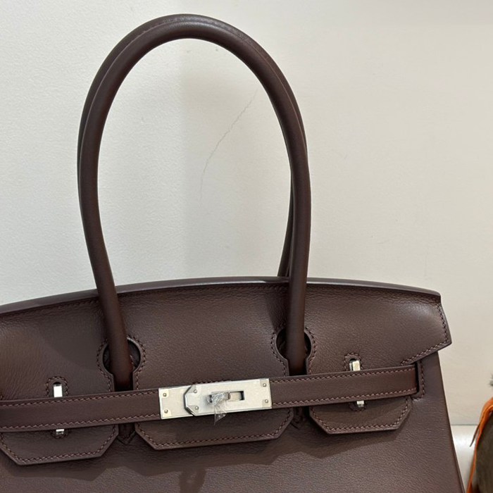 HERMES バーキン 29cm カーフスキン エボニー色 ショルダーバッグ セミハンドメイド 金具シルバー 29cm Birkin 29cm サイズ:29cm