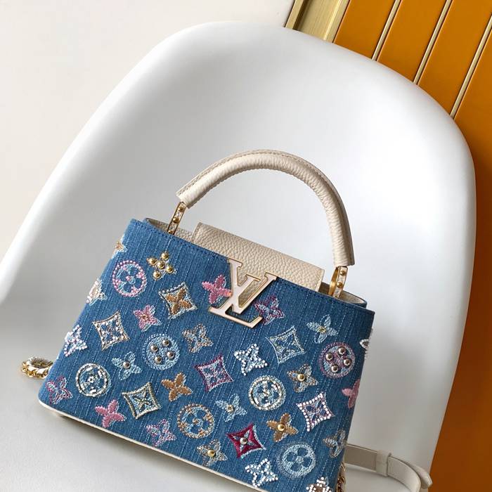 LOUIS VUITTON M12947 牛皮 モノグラム デニム ハンドバッグ チェーンフラップ 21x13.6cm サイズ:21x13.6cm LOUIS VUITTON M12947 牛皮 モノグラム デニム ハンドバッグ チェーンフラップ 21x13.6cm サイズ:21x13.6cm