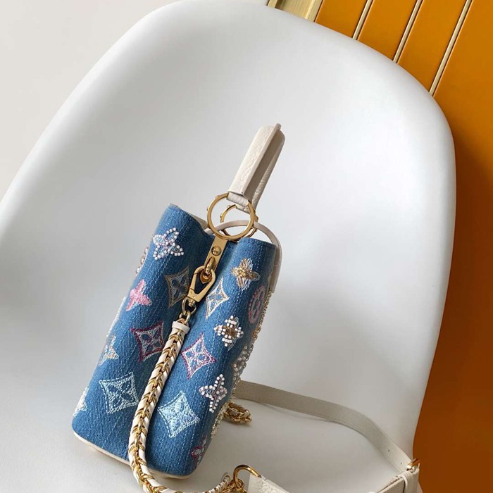 LOUIS VUITTON M12947 牛皮 モノグラム デニム ハンドバッグ チェーンフラップ 21x13.6cm サイズ:21x13.6cm