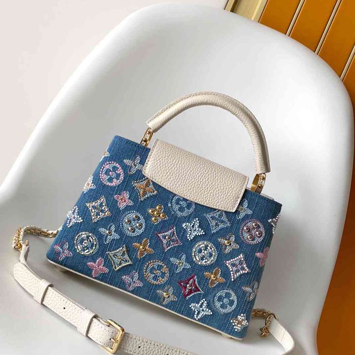 LOUIS VUITTON M12947 牛皮 モノグラム デニム ハンドバッグ チェーンフラップ 21x13.6cm サイズ:21x13.6cm