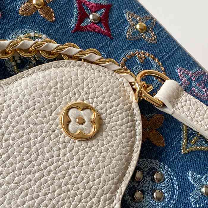 LOUIS VUITTON M12947 牛皮 モノグラム デニム ハンドバッグ チェーンフラップ 21x13.6cm サイズ:21x13.6cm