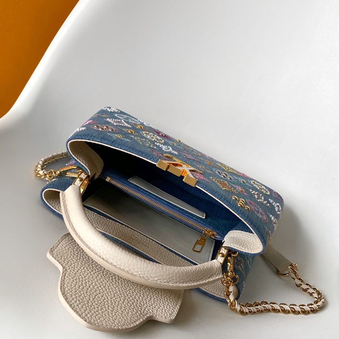 LOUIS VUITTON M12947 牛皮 モノグラム デニム ハンドバッグ チェーンフラップ 21x13.6cm サイズ:21x13.6cm