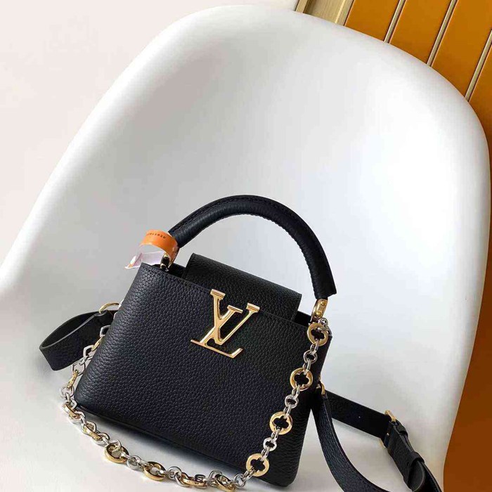 LOUIS VUITTON M12936 牛皮 モノグラム ブラック ハンドバッグ チェーンフラップ 21x12cm サイズ:21x12cm