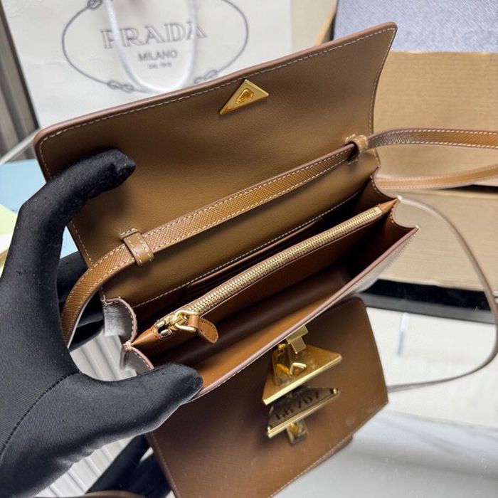 PRADA 5X18 カーフスキン、ラムレザー ゴールド ショルダーバッグ、ハンドバッグ クラシック、ミニ 24x18x11cm サイズ:24x18x11cm