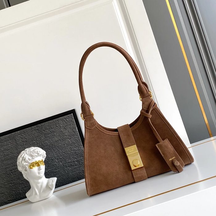 PRADA 1BG580 スエード ゴールド ショルダーバッグ、ハンドバッグ、トートバッグ トート、ミニ 26x18x12cm サイズ:26x18x12cm