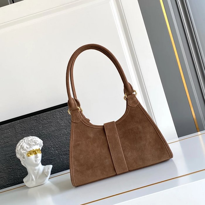 PRADA 1BG580 スエード ゴールド ショルダーバッグ、ハンドバッグ、トートバッグ トート、ミニ 26x18x12cm サイズ:26x18x12cm