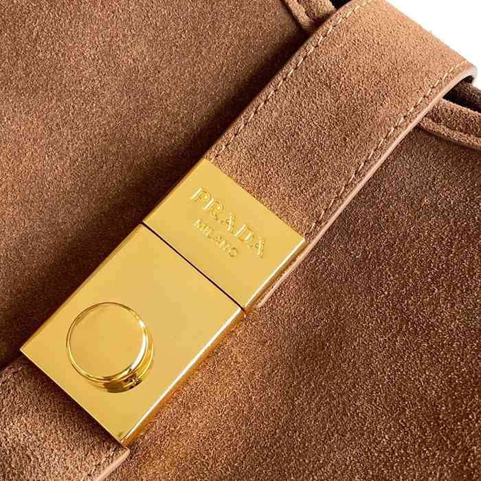 PRADA 1BG580 スエード ゴールド ショルダーバッグ、ハンドバッグ、トートバッグ トート、ミニ 26x18x12cm サイズ:26x18x12cm
