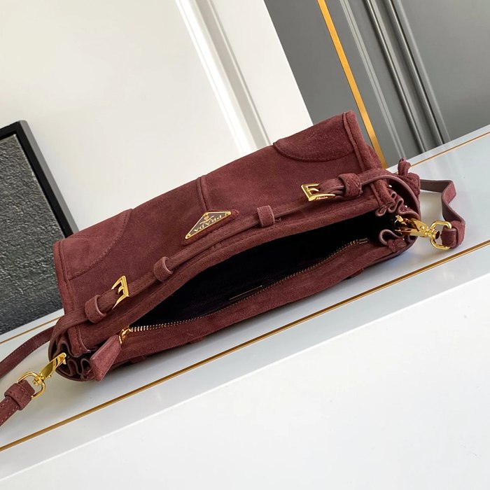 PRADA 1BH215 スエード 斜め掛けバッグ、ショルダーバッグ、リュックサック ヴィンテージ 26x14x12cm サイズ:26x14x12cm