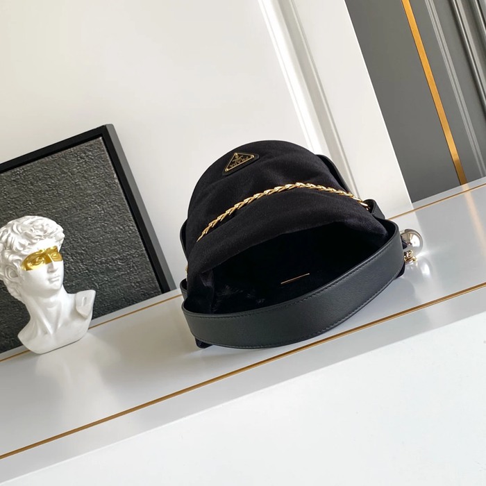 PRADA 1BE088 ナイロン、レザー ゴールド、プリント ショルダーバッグ、ハンドバッグ、チェーンバッグ、バケツバッグ ナイロン、チェーン 19x15cm サイズ:19x15cm