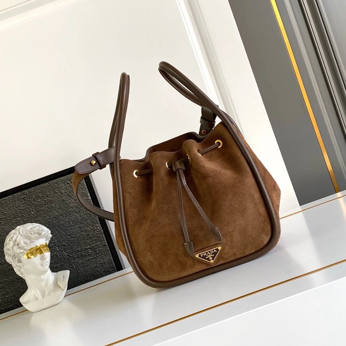 PRADA 1BE087 スエード 斜め掛けバッグ、ショルダーバッグ、ハンドバッグ、バケツバッグ クラシック 22x21x10cm サイズ:22x21x10cm