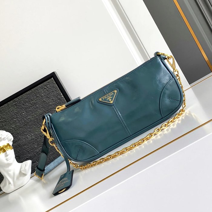 PRADA 1BC221 レザー ホワイト、ゴールド 斜め掛けバッグ、チェーンバッグ チェーン、クラシック 26x12cm サイズ:26x12cm