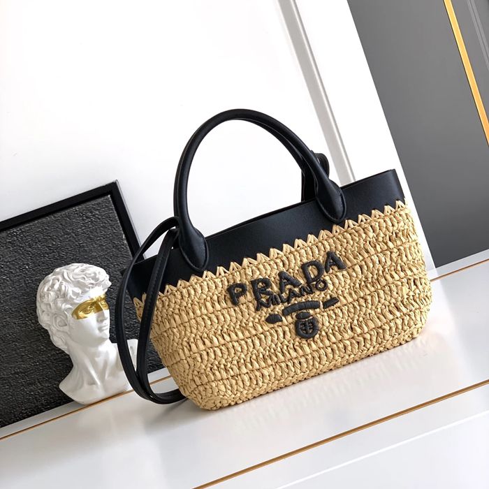 PRADA 1BG501 カーフスキン、編み プリント ショルダーバッグ、ハンドバッグ、トートバッグ 編み、トート、クラシック 21x16x10cm サイズ:21x16x10cm