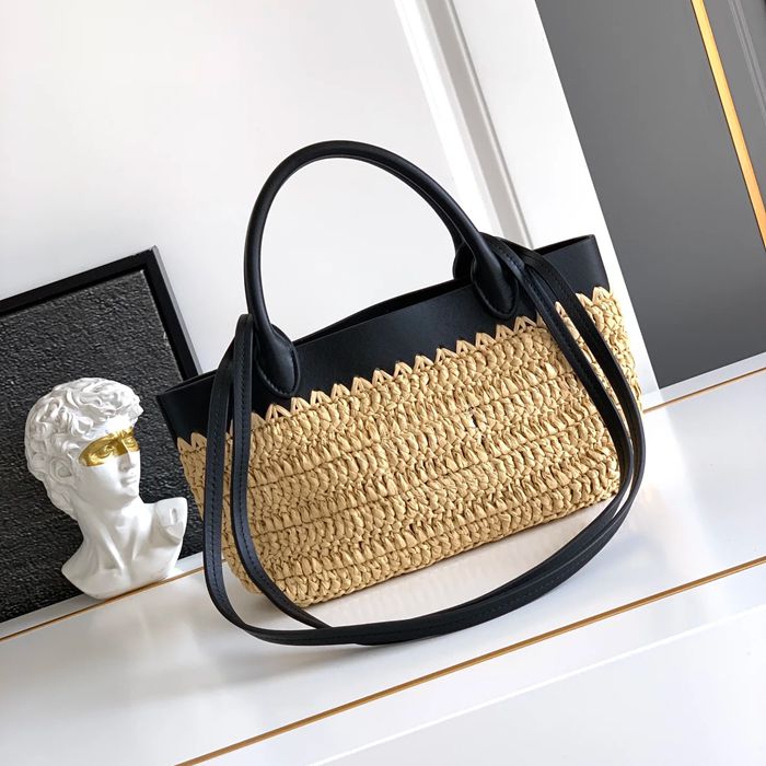 PRADA 1BG501 カーフスキン、編み プリント ショルダーバッグ、ハンドバッグ、トートバッグ 編み、トート、クラシック 21x16x10cm サイズ:21x16x10cm