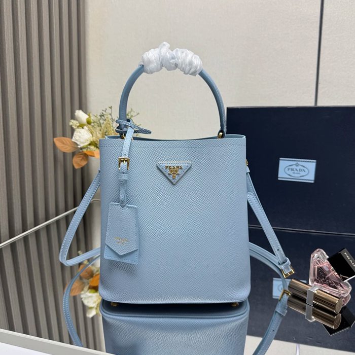 PRADA 1BA212 レザー ゴールド、プリント 斜め掛けバッグ、ショルダーバッグ、バケツバッグ クラシック 23x22x13cm サイズ:23x22x13cm