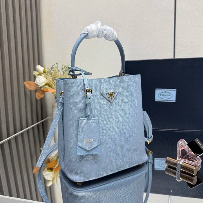PRADA 1BA212 レザー ゴールド、プリント 斜め掛けバッグ、ショルダーバッグ、バケツバッグ クラシック 23x22x13cm サイズ:23x22x13cm