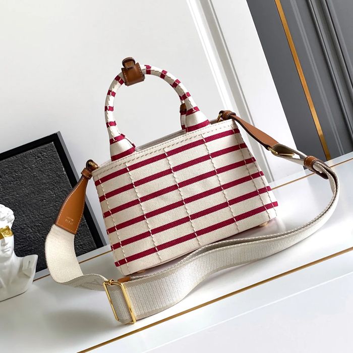 PRADA 1BA038 キャンバス、リネン プリント、ギンガム 斜め掛けバッグ、ショルダーバッグ、ハンドバッグ、ハンドバッグ ソフトラックス、編み、クラシック 22x15x13cm サイズ:22x15x13cm