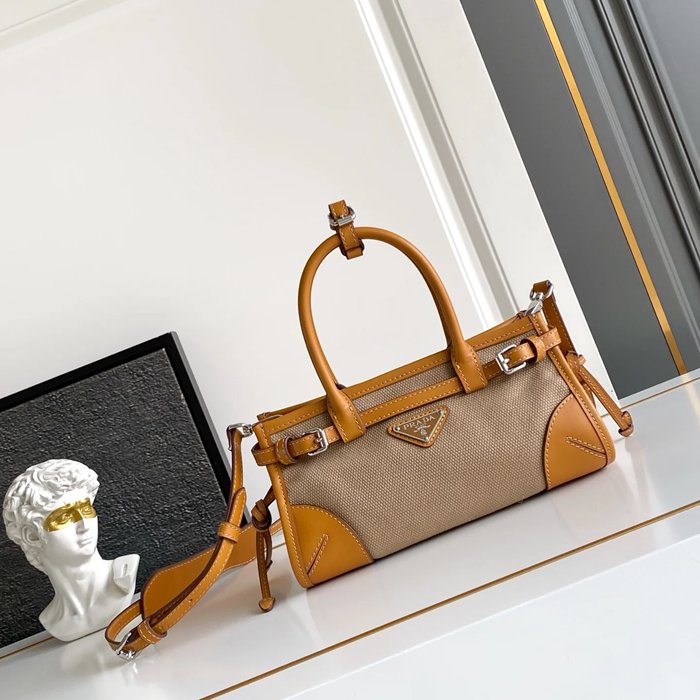 PRADA 1BA486 カーフスキン、リネン プリント 斜め掛けバッグ、ショルダーバッグ、ハンドバッグ、ハンドバッグ ソフトラックス、ヴィンテージ、ミニ 24x12cm サイズ:24x12cm