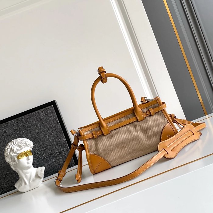 PRADA 1BA486 カーフスキン、リネン プリント 斜め掛けバッグ、ショルダーバッグ、ハンドバッグ、ハンドバッグ ソフトラックス、ヴィンテージ、ミニ 24x12cm サイズ:24x12cm
