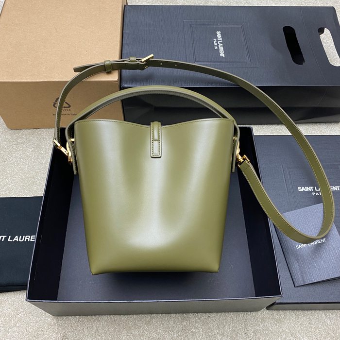 SAINT LAURENT 749036 カーフレザー、カーフ ブラック、グリーン、ゴールド バケツバッグ クラシック 20x17x13cm サイズ:20x17x13cm