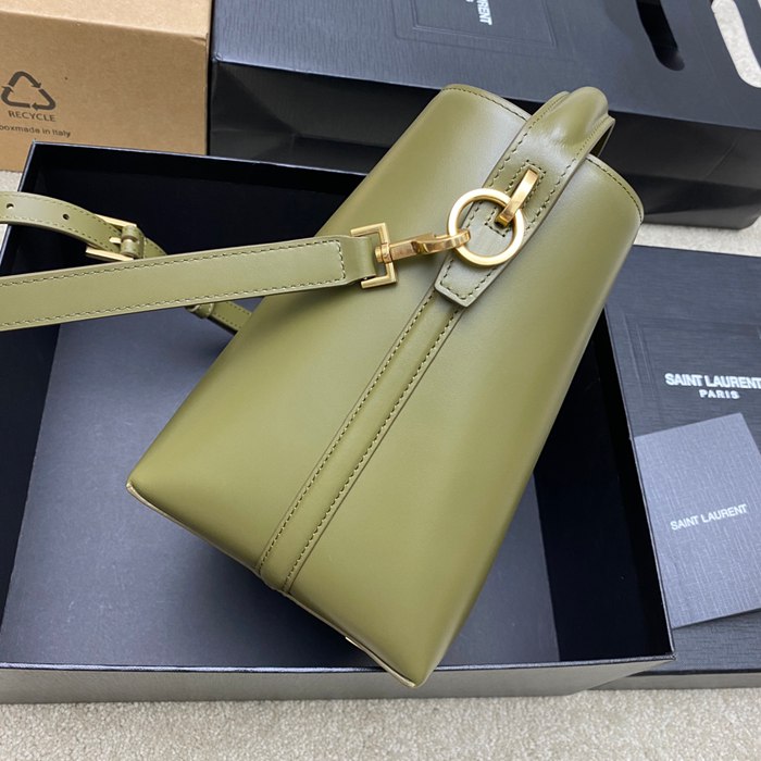 SAINT LAURENT 749036 カーフレザー、カーフ ブラック、グリーン、ゴールド バケツバッグ クラシック 20x17x13cm サイズ:20x17x13cm