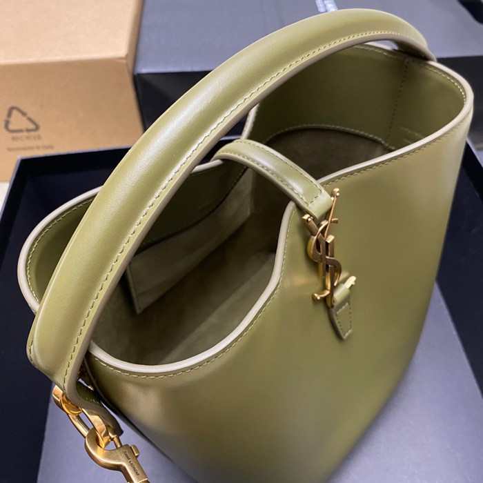 SAINT LAURENT 749036 カーフレザー、カーフ ブラック、グリーン、ゴールド バケツバッグ クラシック 20x17x13cm サイズ:20x17x13cm