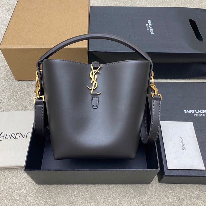 SAINT LAURENT 749036 カーフレザー、カーフ ブラック、グレー、ゴールド バケツバッグ クラシック 20x17x13cm サイズ:20x17x13cm