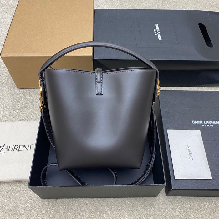 SAINT LAURENT 749036 カーフレザー、カーフ ブラック、グレー、ゴールド バケツバッグ クラシック 20x17x13cm サイズ:20x17x13cm